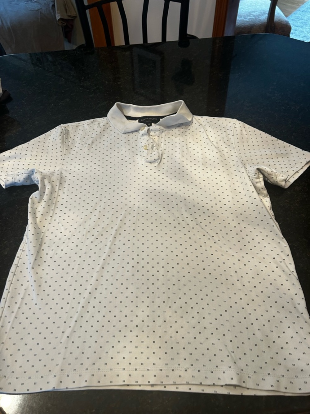 Banana Republic White Polo with Navy Micro-Dot Pattern